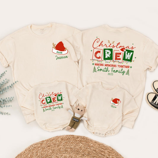 Matching Family Christmas Crew Shirt, Personalized with Names & 2025, Festive Holiday Lights & Santa Reindeer Design, Comfy Xmas Gift Tee for Mommy and Me