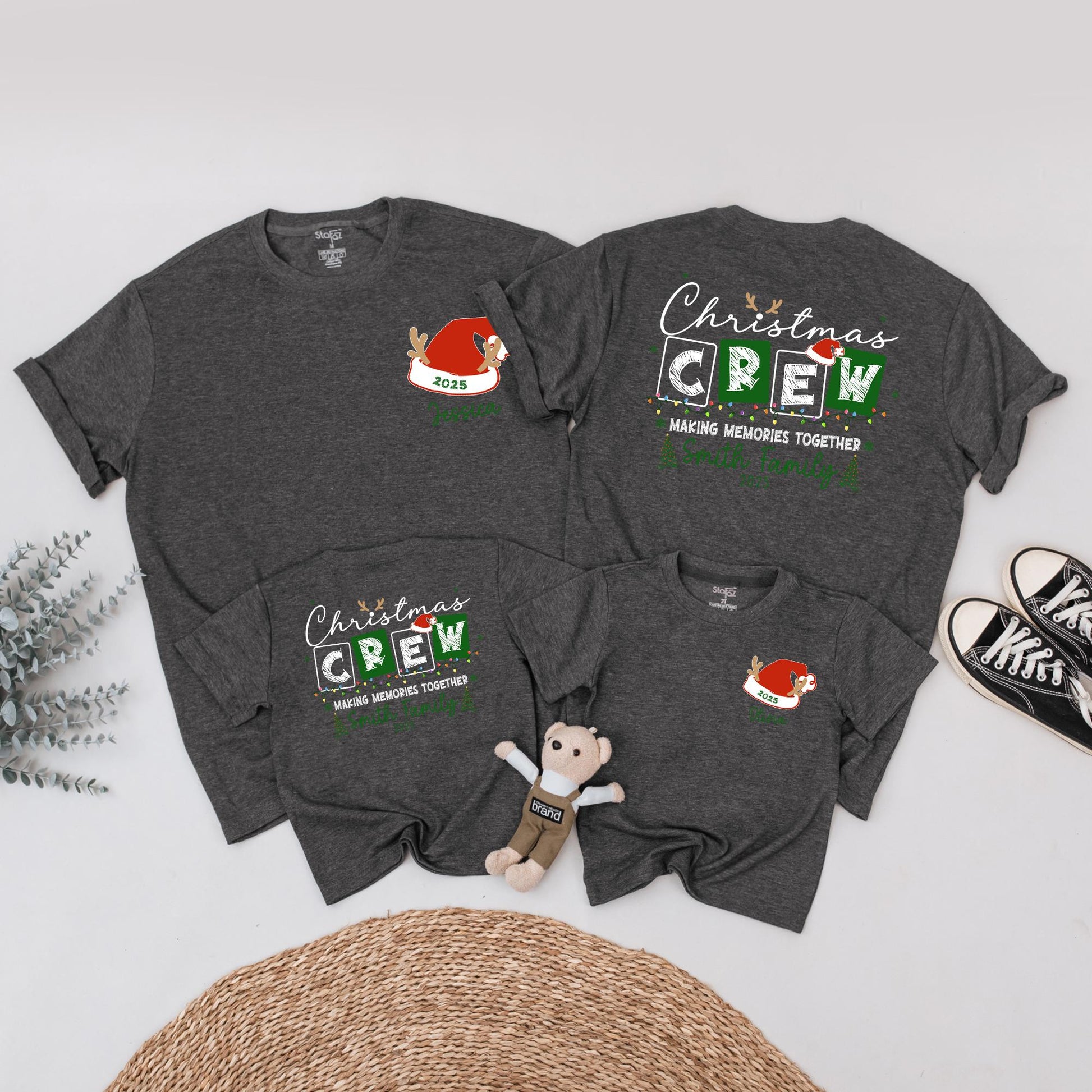 Matching Family Christmas Crew Shirt, Personalized with Names & 2025, Festive Holiday Lights & Santa Reindeer Design, Comfy Xmas Gift Tee for Mommy and Me