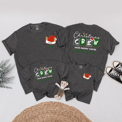 Matching Family Christmas Crew Shirt, Personalized with Names & 2025, Festive Holiday Lights & Santa Reindeer Design, Comfy Xmas Gift Tee for Mommy and Me