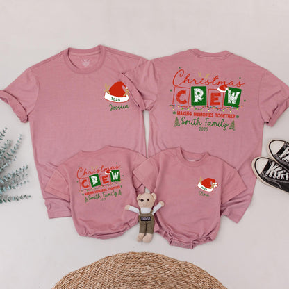 Matching Family Christmas Crew Shirt, Personalized with Names & 2025, Festive Holiday Lights & Santa Reindeer Design, Comfy Xmas Gift Tee for Mommy and Me