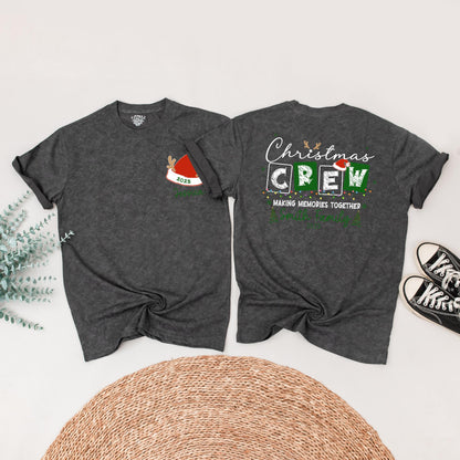 Matching Family Christmas Crew Shirt, Personalized with Names & 2025, Festive Holiday Lights & Santa Reindeer Design, Comfy Xmas Gift Tee for Mommy and Me