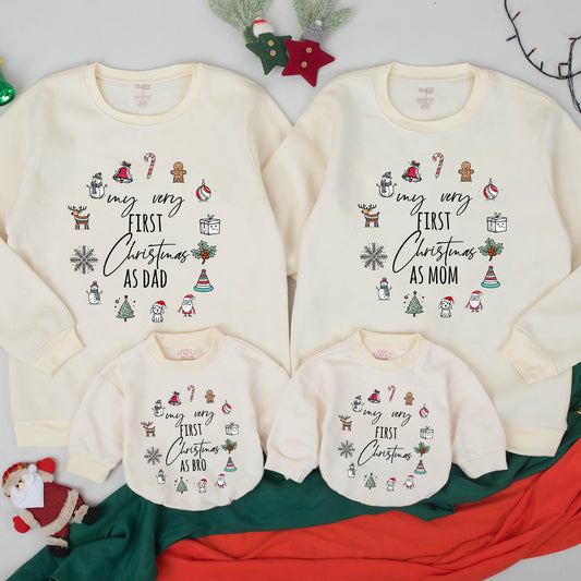 Personalized My First Christmas Matching Family Sweatshirt for Baby's Special 1st Holiday Infant Toddler Outfit Custom Name