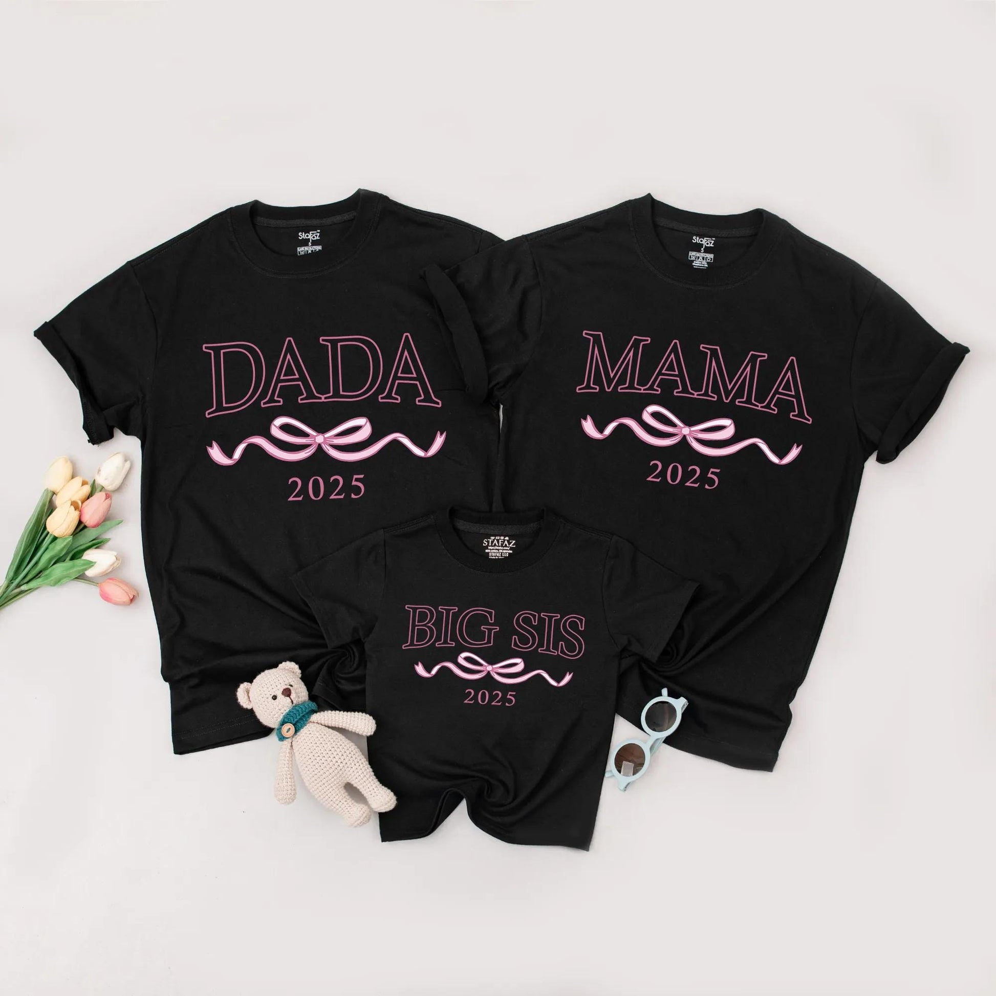 Matching Big Sis Lil Sis 2025 Shirts, Mommy and Me Outfits, Ribbon Graphic Family Birthday, Modern Sister Matching Sets, Soft Cotton Blends, Casual Wear