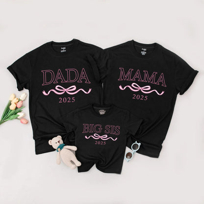 Matching Big Sis Lil Sis 2025 Shirts, Mommy and Me Outfits, Ribbon Graphic Family Birthday, Modern Sister Matching Sets, Soft Cotton Blends, Casual Wear