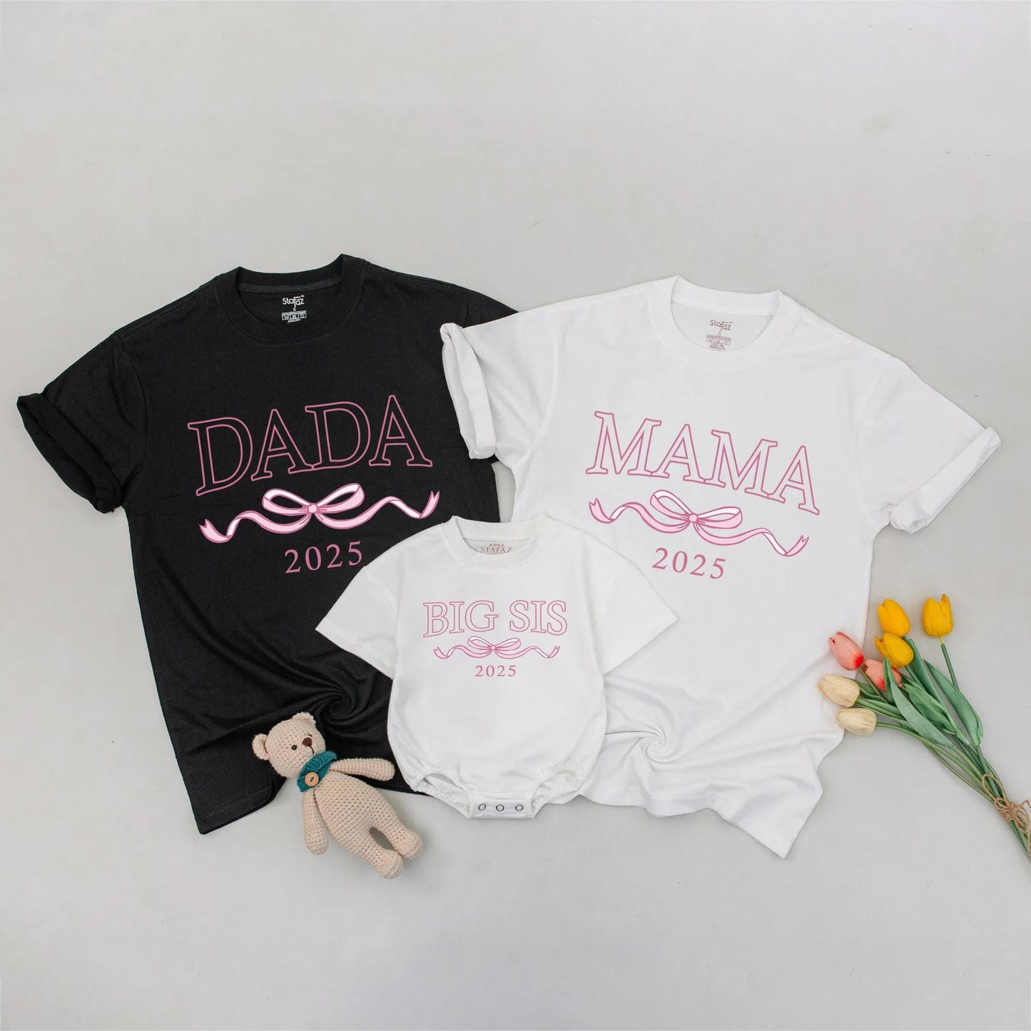 Matching Big Sis Lil Sis 2025 Shirts, Mommy and Me Outfits, Ribbon Graphic Family Birthday, Modern Sister Matching Sets, Soft Cotton Blends, Casual Wear