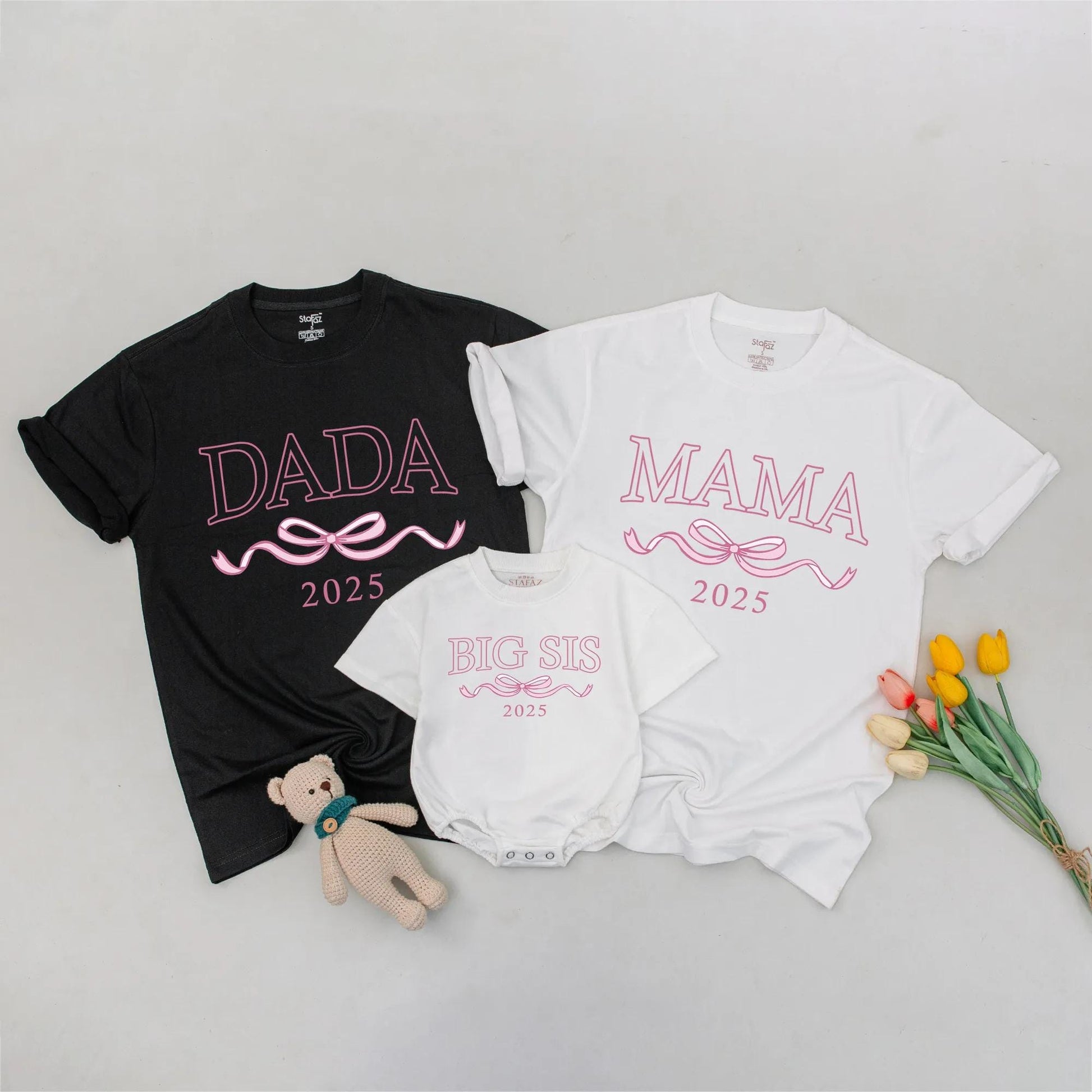 Matching Big Sis Lil Sis 2025 Shirts, Mommy and Me Outfits, Ribbon Graphic Family Birthday, Modern Sister Matching Sets, Soft Cotton Blends, Casual Wear