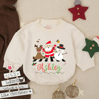 Ashley's Abbey Road Christmas Baby Romper Personalized Santa Reindeer Snowman Infant Bodysuit First Christmas Gift Girl