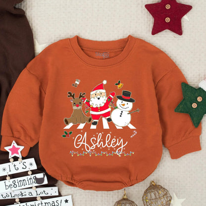 Ashley's Abbey Road Christmas Baby Romper Personalized Santa Reindeer Snowman Infant Bodysuit First Christmas Gift Girl