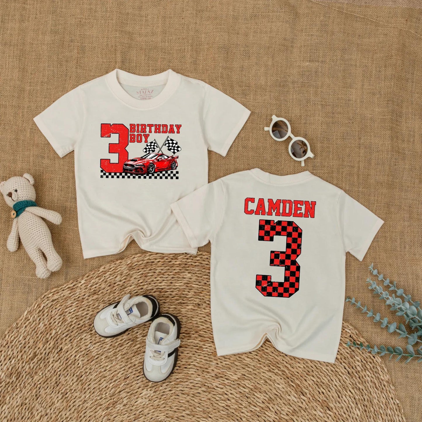 Personalized Racing Car 3rd Birthday Boy Shirt Custom Name Toddler Race Theme Party Outfit Adorable Celebration Gift Kids Soft Cotton