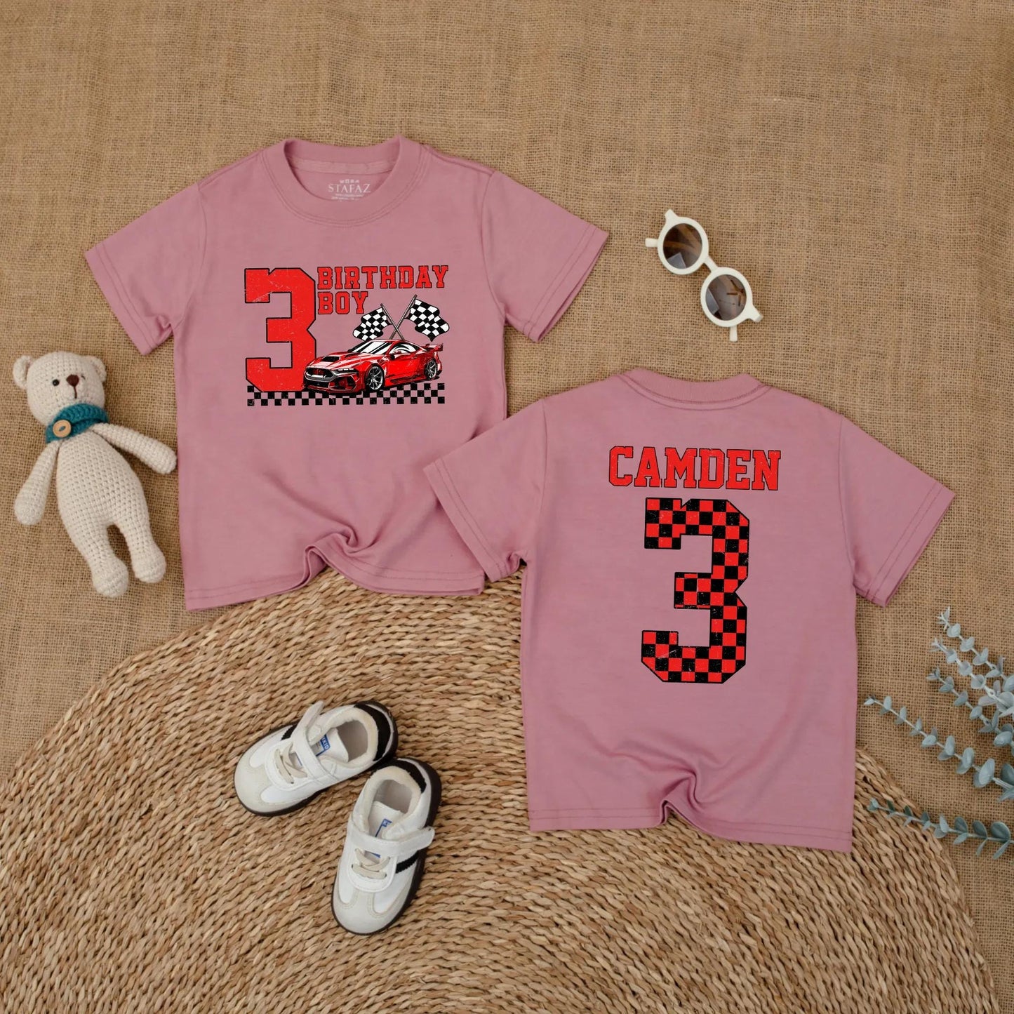 Personalized Racing Car 3rd Birthday Boy Shirt Custom Name Toddler Race Theme Party Outfit Adorable Celebration Gift Kids Soft Cotton