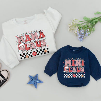 Matching Mama Claus and Mini Claus Sweatshirts, Retro Family Christmas Sweaters, Mommy and Me, Baby Girl Boy, Holiday Gift