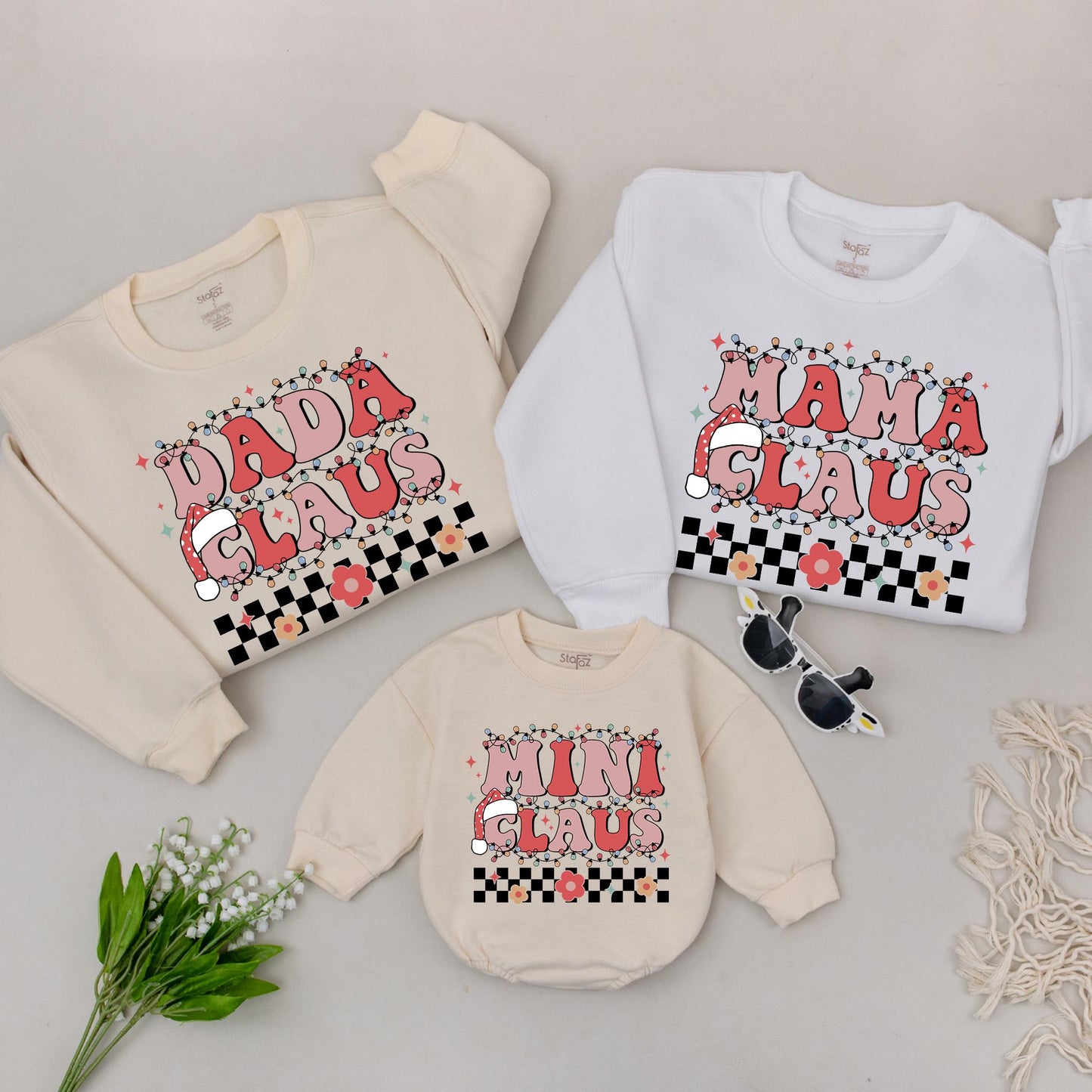 Matching Mama Claus and Mini Claus Sweatshirts, Retro Family Christmas Sweaters, Mommy and Me, Baby Girl Boy, Holiday Gift