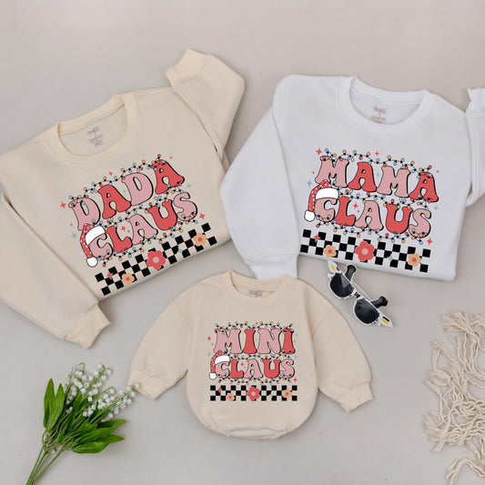 Matching Mama Claus and Mini Claus Sweatshirts, Retro Family Christmas Sweaters, Mommy and Me, Baby Girl Boy, Holiday Gift