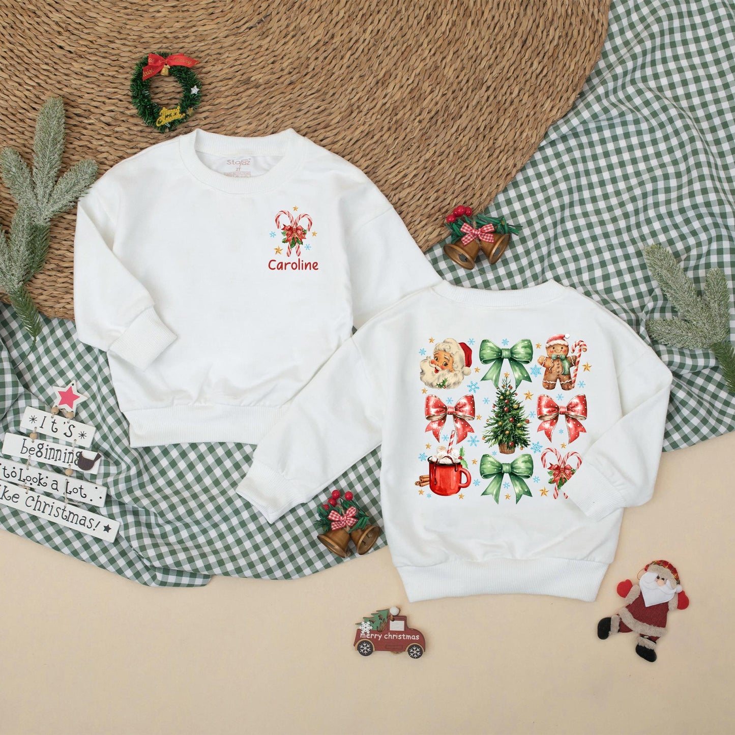 Caroline Custom Christmas Bow Romper, Vintage Baby Girl Bodysuit, Red Holiday Outfit, Xmas Snowflakes Gift, Baby Girl First Christmas Clothes (139 chars)