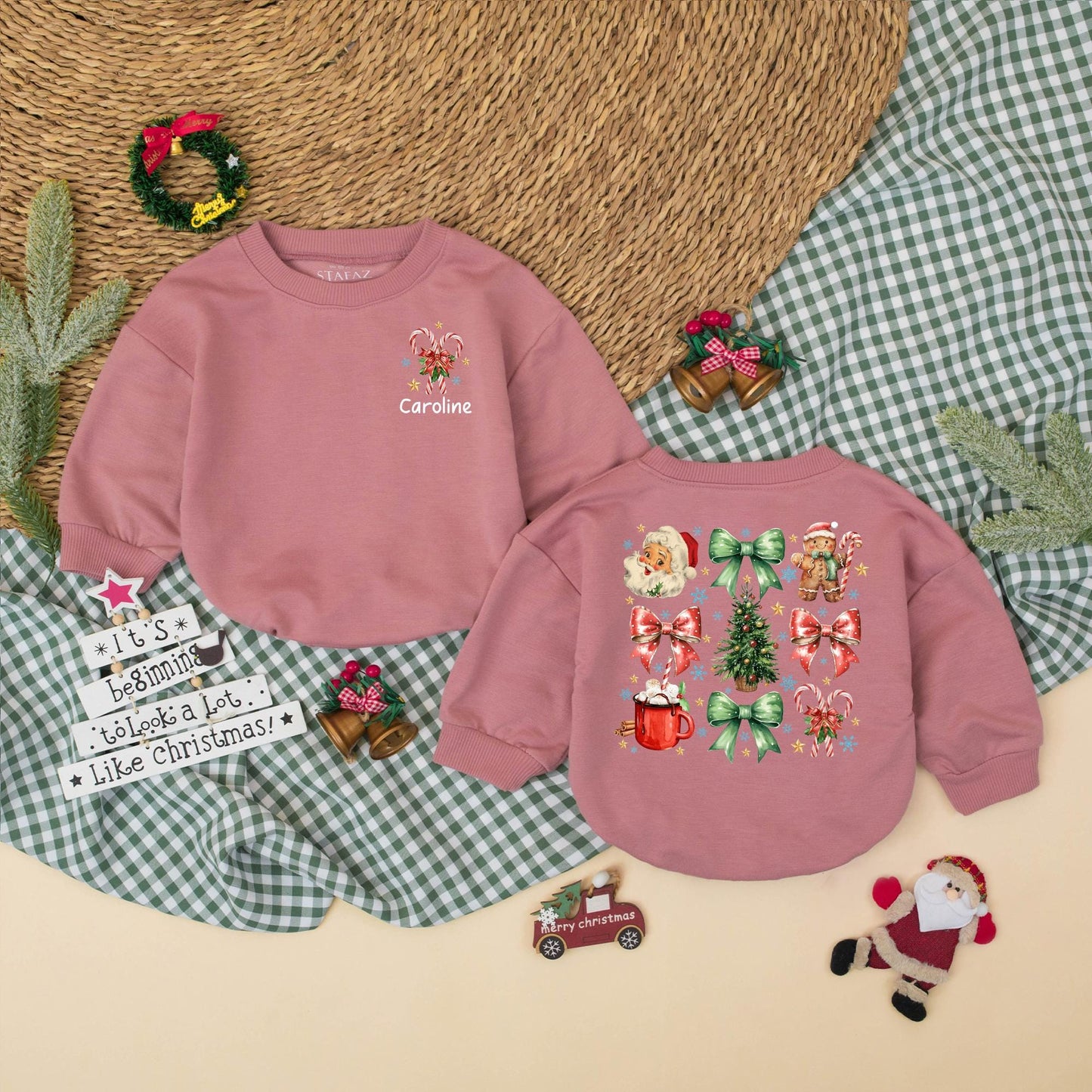 Caroline Custom Christmas Bow Romper, Vintage Baby Girl Bodysuit, Red Holiday Outfit, Xmas Snowflakes Gift, Baby Girl First Christmas Clothes (139 chars)