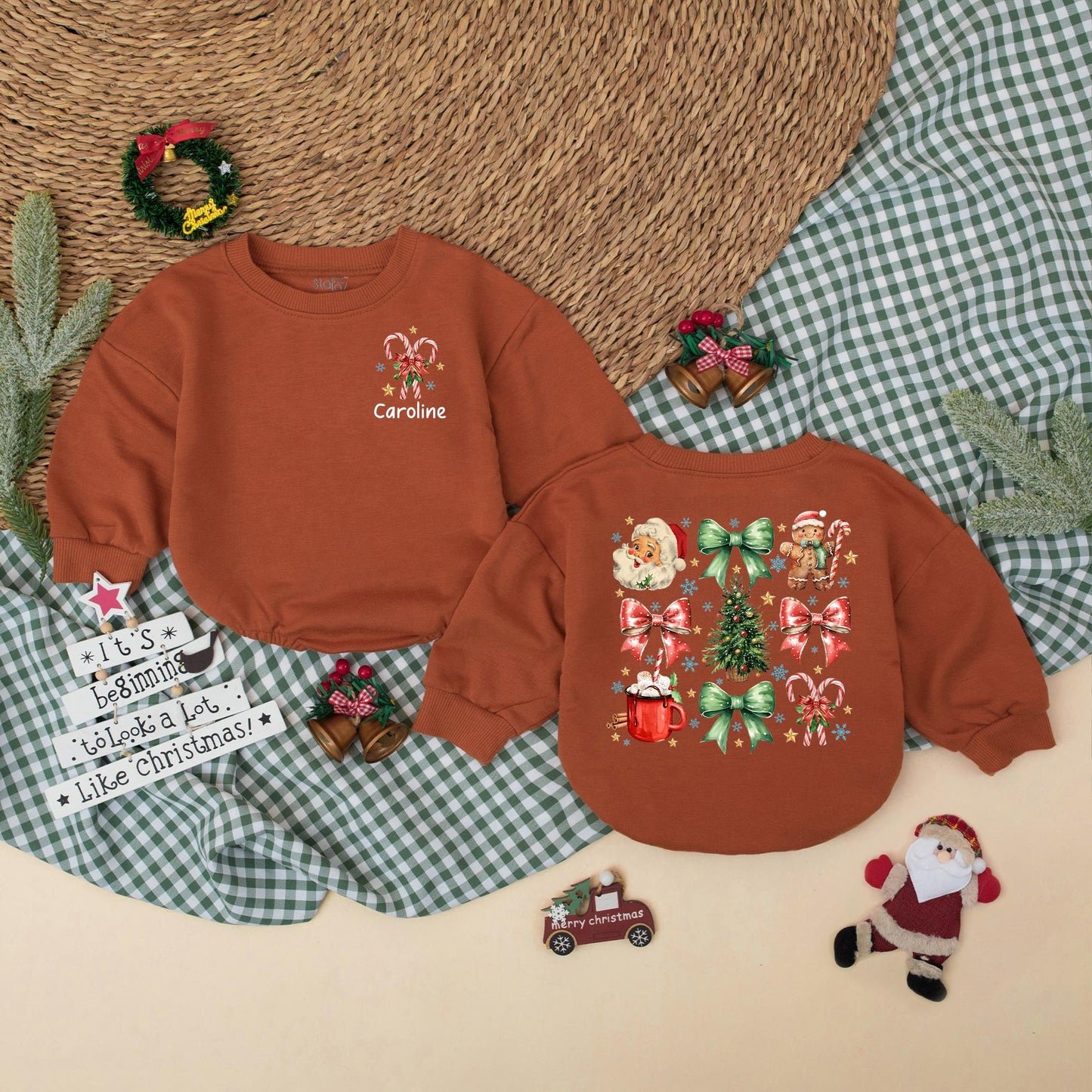 Caroline Custom Christmas Bow Romper, Vintage Baby Girl Bodysuit, Red Holiday Outfit, Xmas Snowflakes Gift, Baby Girl First Christmas Clothes (139 chars)