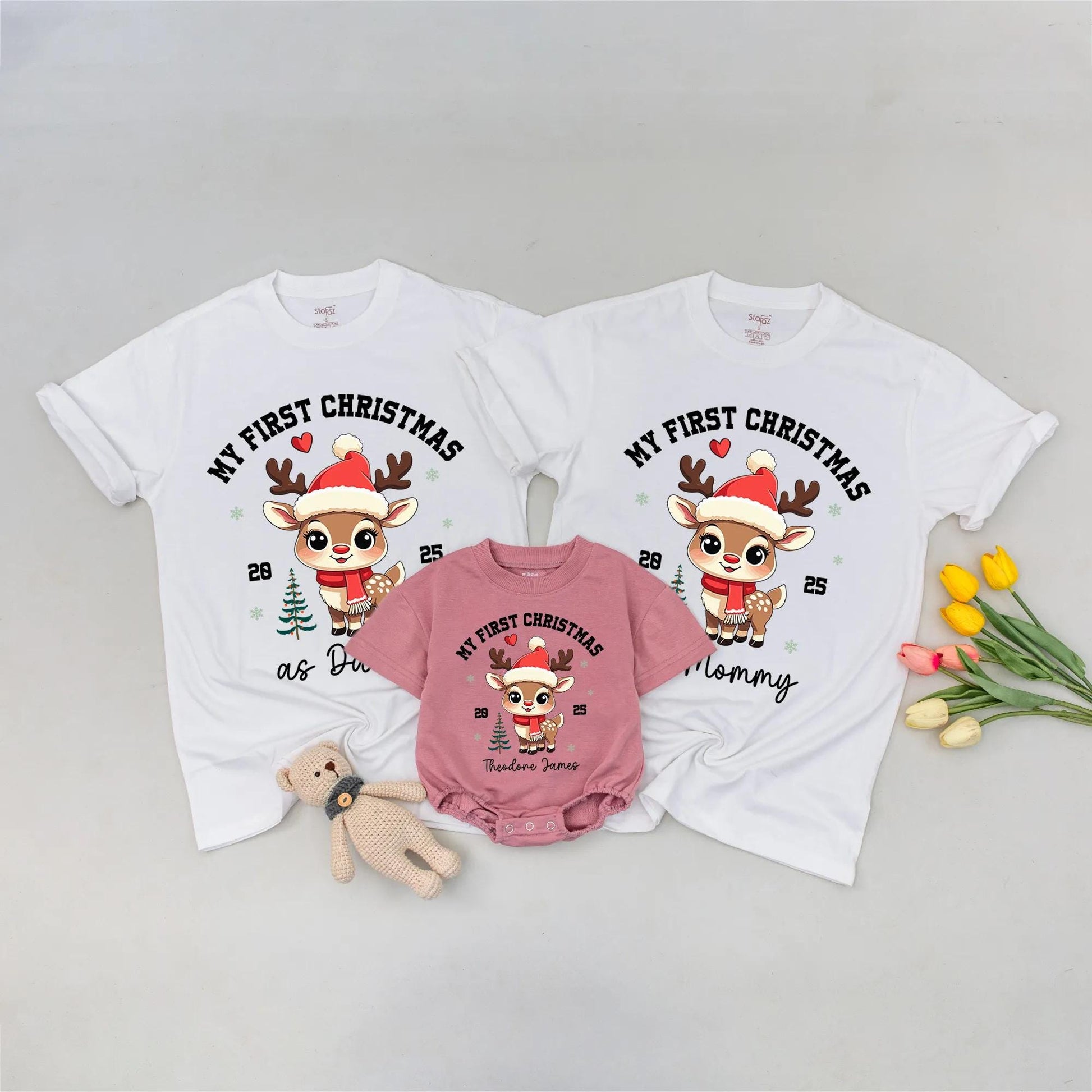 My First Christmas Matching Family Shirts: Reindeer Design for Mom, Dad & Baby's 1st Xmas! Cute & Whimsical