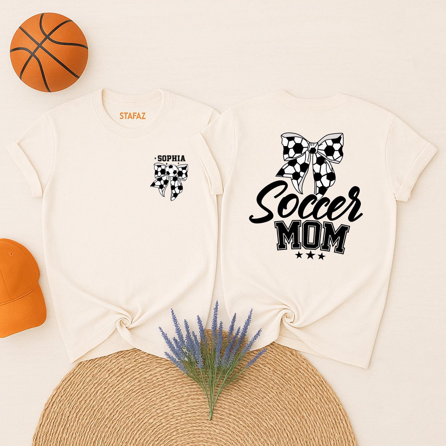 Custom Sophia Soccer Mom Shirt with Bow, Personalized Soccer Mama Tee for Game Day, Cute Sports Supporter Top with Name, Soccer Gift for Moms (139 chars)