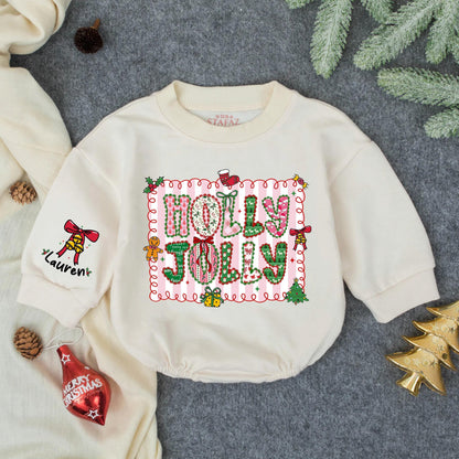 Personalized Holly Jolly Baby Bubble Romper First Christmas Girl Outfit Toddler Bodysuit Winter Shower Gift Comfortable Soft Cotton Clothes
