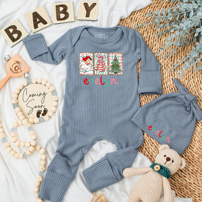 Evelyn Custom Christmas Baby Bodysuit Santa Cookies Tree Red Pink Teal Swirls Baby Shower Gift Newborn Clothes First Christmas