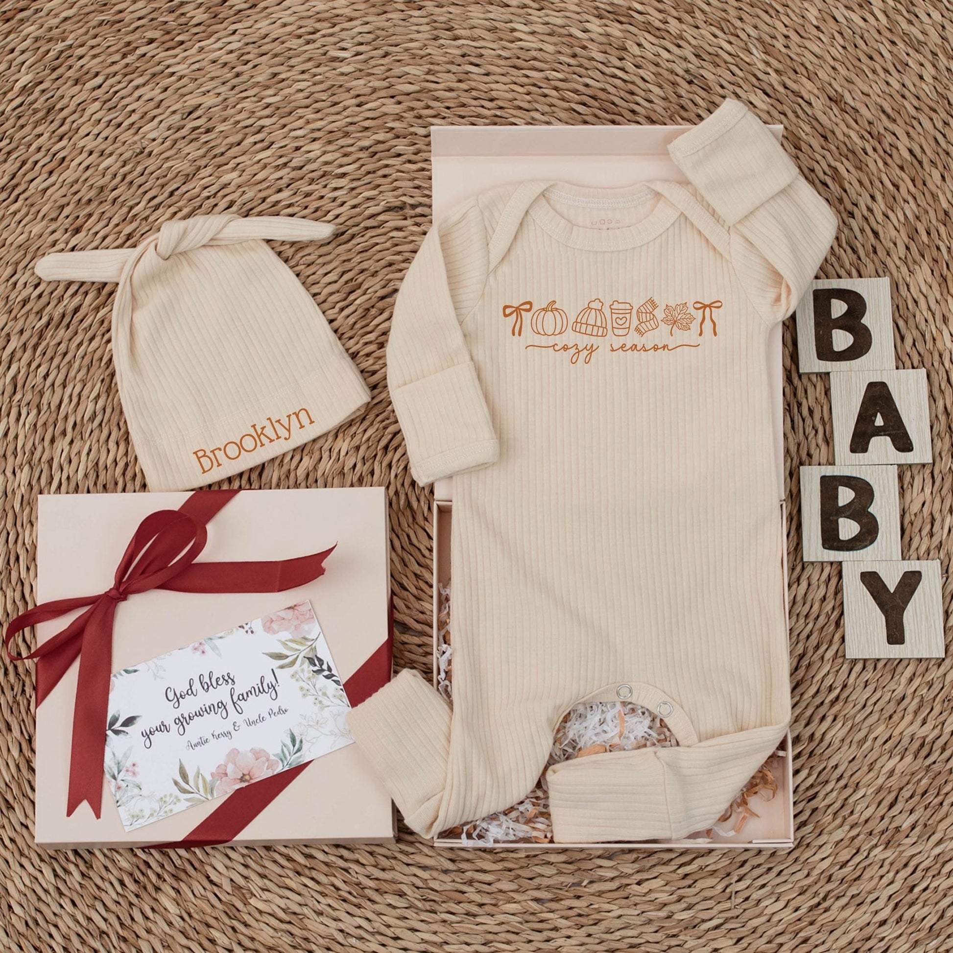 Personalized Thanksgiving Baby Bodysuit Cozy Season Outfit Custom Name Autumn Newborn Clothes Fall Baby Shower Gift Pumpkin Baby Gift 138 Characters