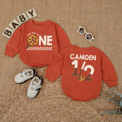 Pizza My Heart 1/2 Birthday Outfit, Custom Camden Romper Set, Adorable Six Month Milestone, Checkered Baby Boy Bodysuit, Half Way To One, Gift Idea