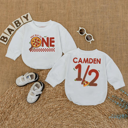 Pizza My Heart 1/2 Birthday Outfit, Custom Camden Romper Set, Adorable Six Month Milestone, Checkered Baby Boy Bodysuit, Half Way To One, Gift Idea