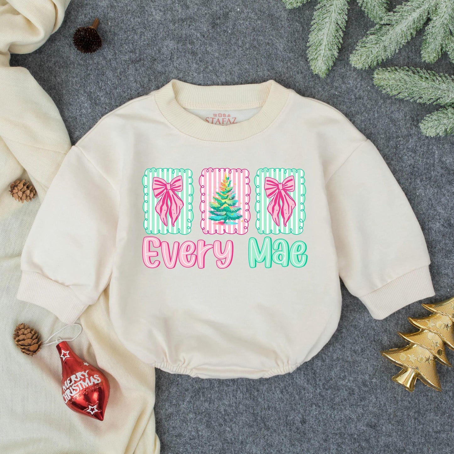 Personalized Merry and Bright Christmas Baby Romper Holiday Outfit Festive Infant Toddler Clothes Soft Comfortable First Christmas Gift