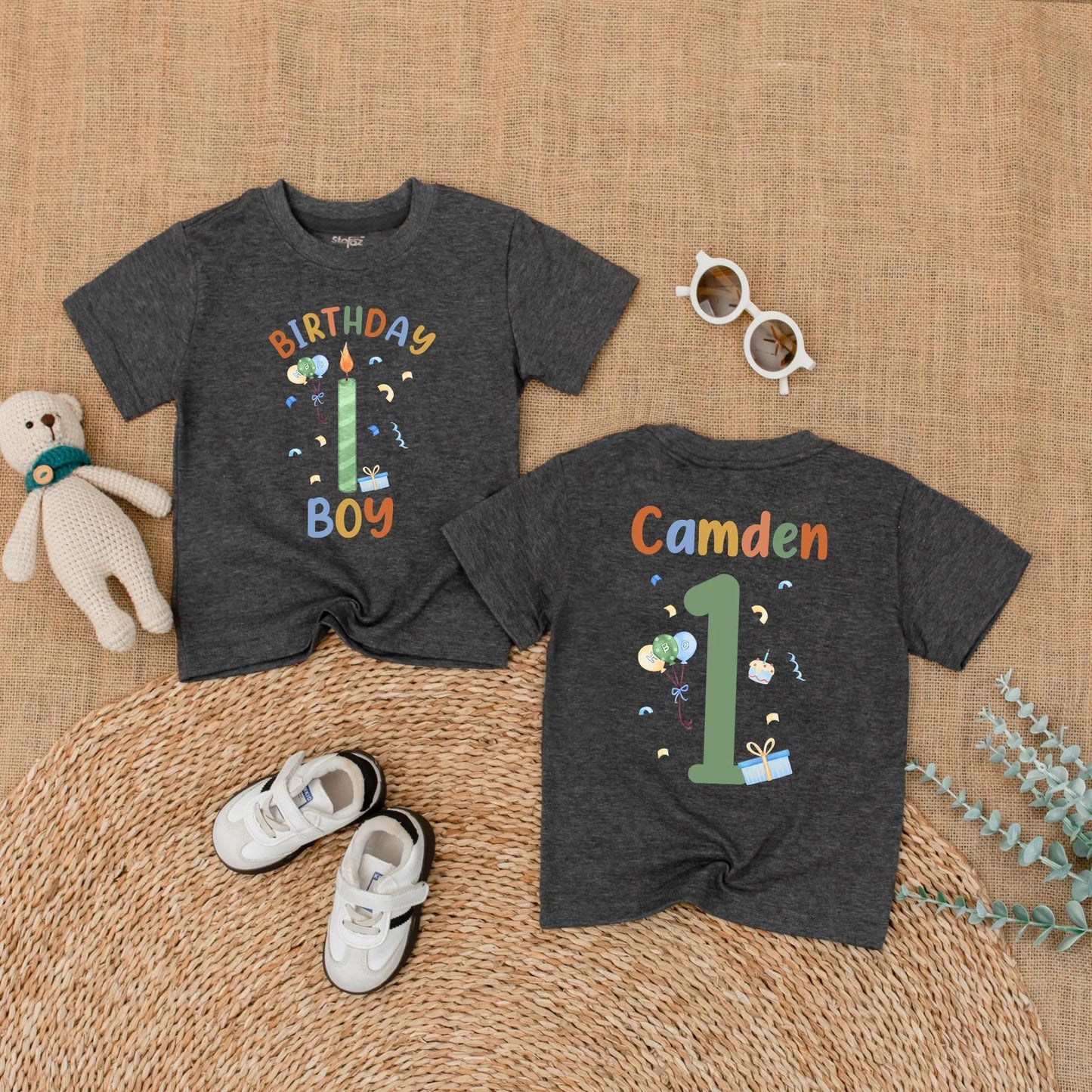 Personalized 1st Birthday Boy Romper, Custom Name Outfit, Fun Balloons & Confetti Design, First Birthday Party Gift, Baby Shower Keepsake (138 chars)