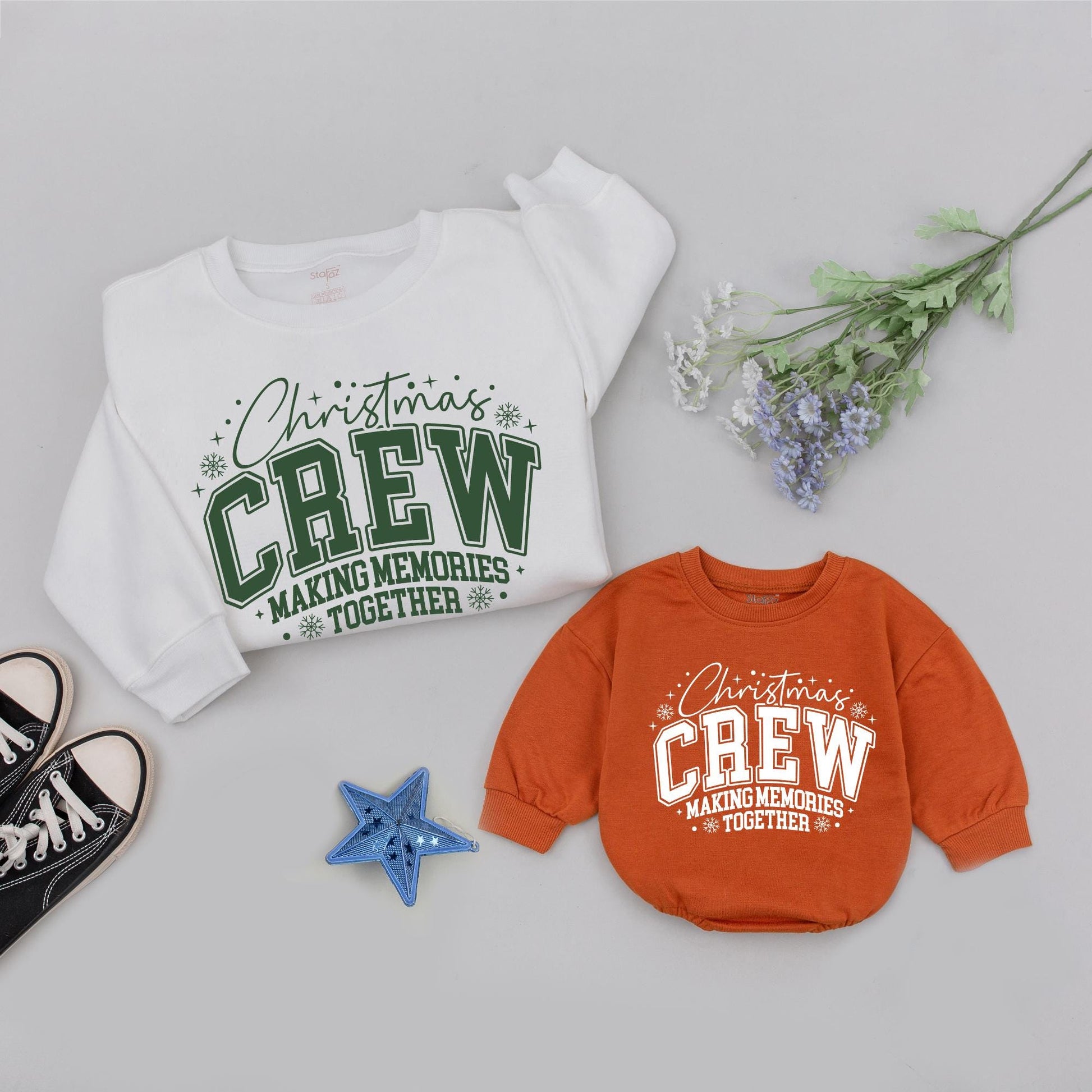 Personalized Christmas Crew Matching Sweatshirts, Retro Holiday Family Sweaters, Custom Name & Number, Vintage Green Christmas Outfit, Baby Gift (139 chars)