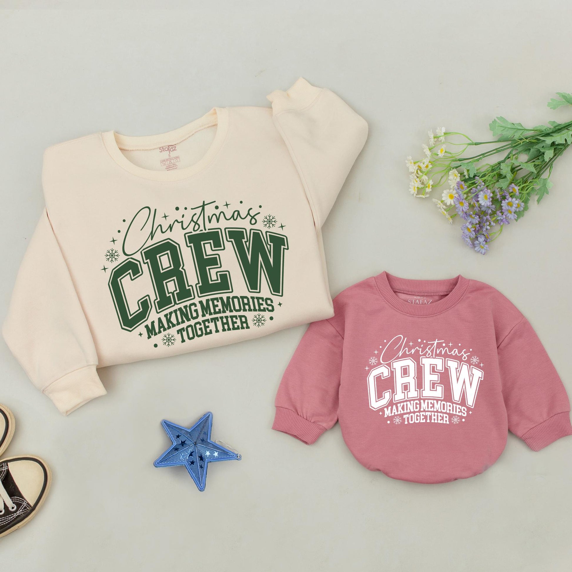 Personalized Christmas Crew Matching Sweatshirts, Retro Holiday Family Sweaters, Custom Name & Number, Vintage Green Christmas Outfit, Baby Gift (139 chars)