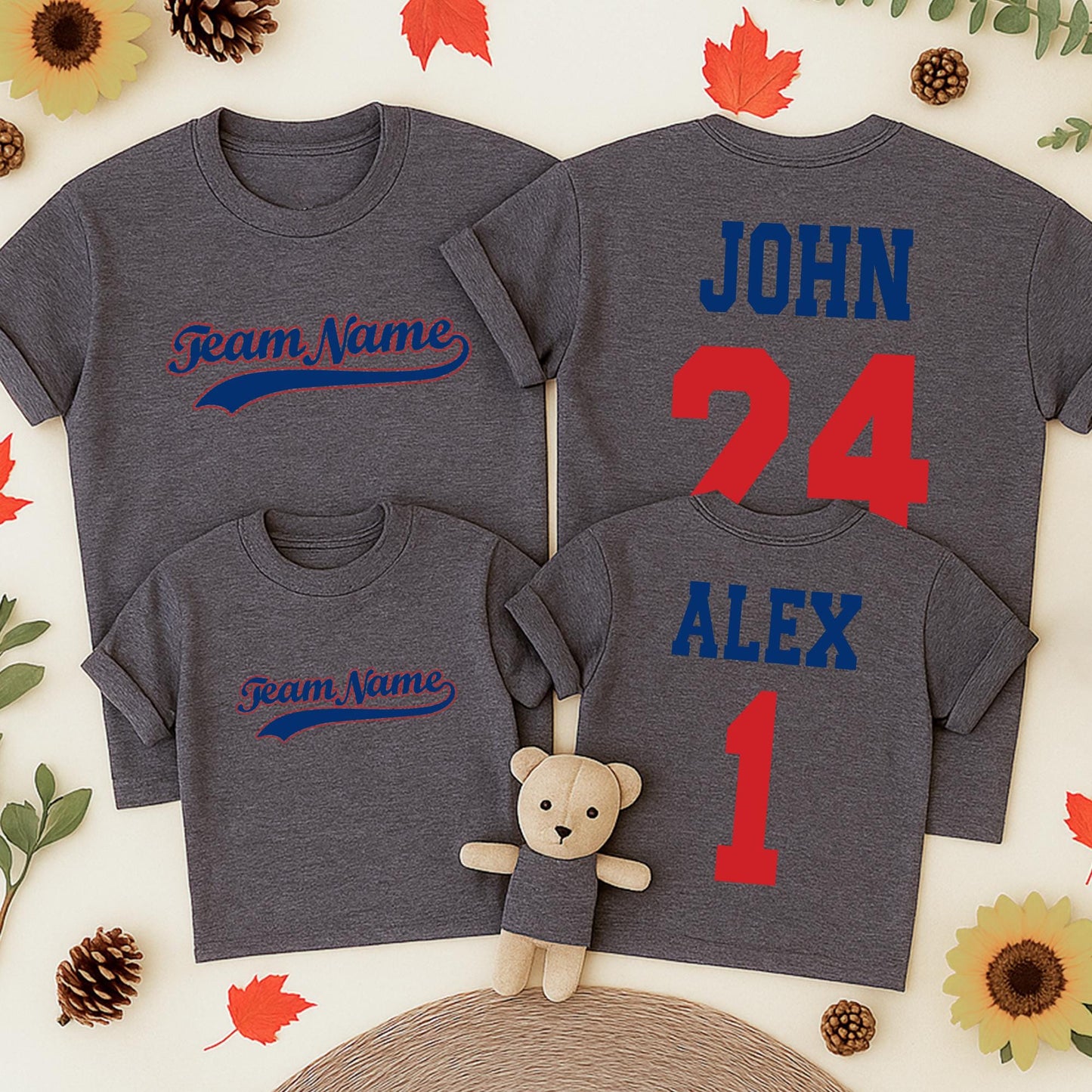 Custom Baseball Team Name Shirt Vintage Style Jersey for Toddler Boy, Personalized Number & Name, Matching Family Sports Fan Outfit, Blue & Red