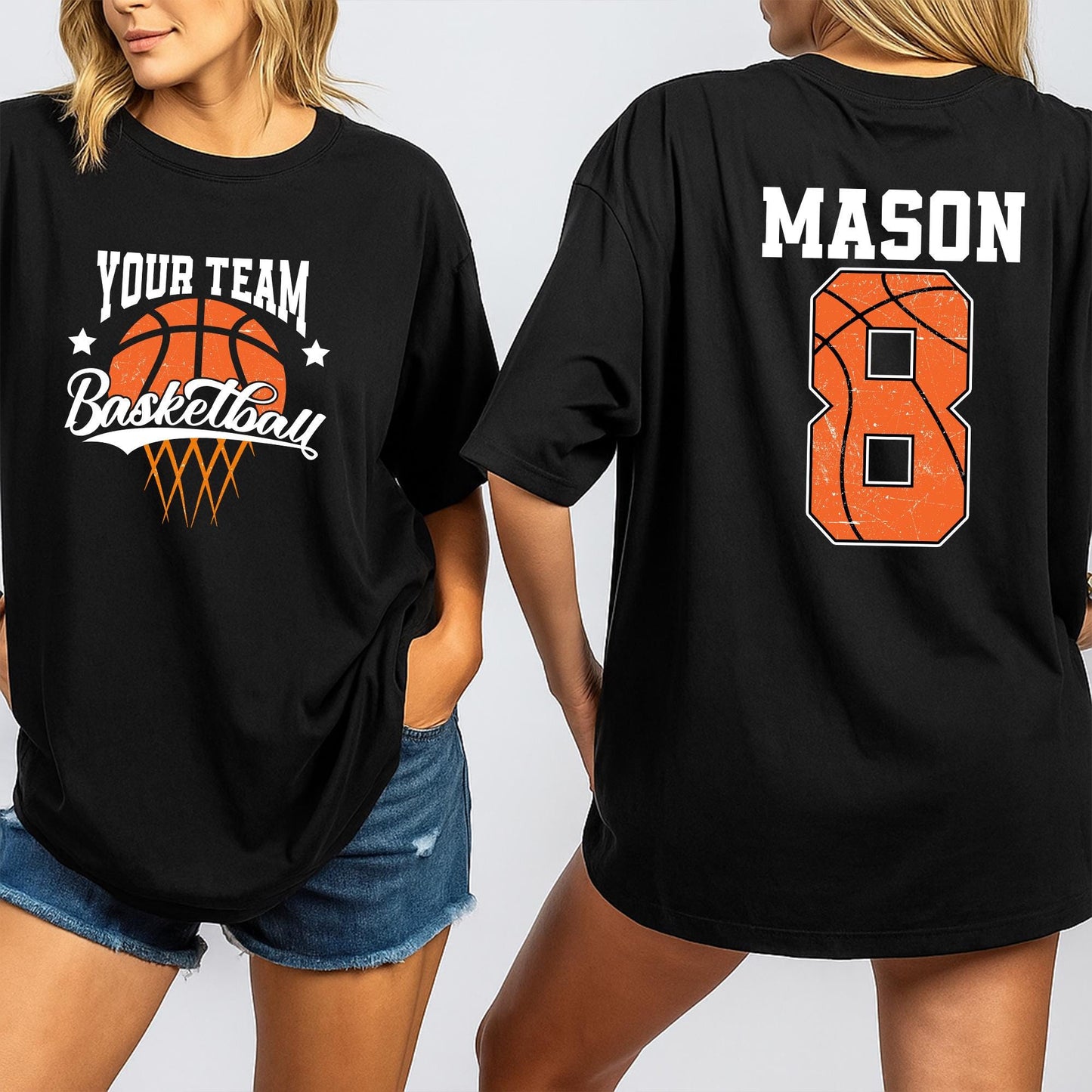 Personalized Basketball Team Sweater, Custom Player Number Shirt, Basketball Mom Tee, Game Day Hoops Fan Gift, Mascot Name on Net Jersey Style Top (139 chars)