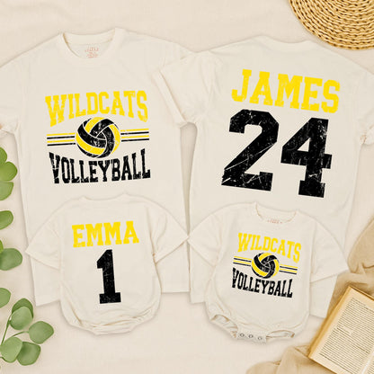 Custom Wildcats Volleyball Game Day Shirt, Personalized Name & Number Tee, Distressed Team Design, Matching Family Sports Outfit, Toddler Sizes Available
