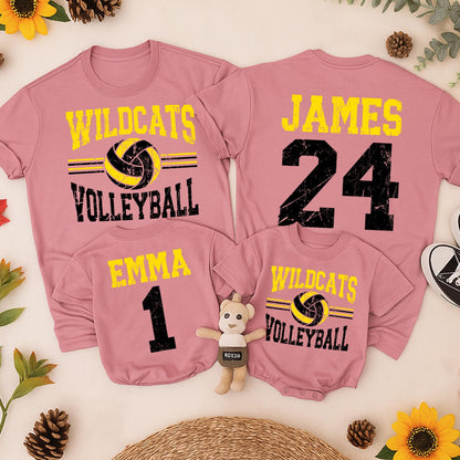 Custom Wildcats Volleyball Game Day Shirt, Personalized Name & Number Tee, Distressed Team Design, Matching Family Sports Outfit, Toddler Sizes Available