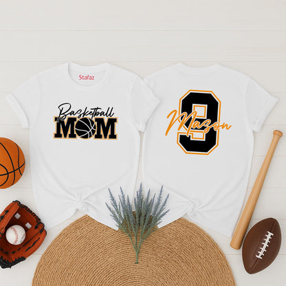 Custom Basketball MOM Sweater, Mason's Number Game Day Sweatshirt, Personalized Team Spirit Wear, Orange Outline Fan Outfit for Basketball Season (139 chars)