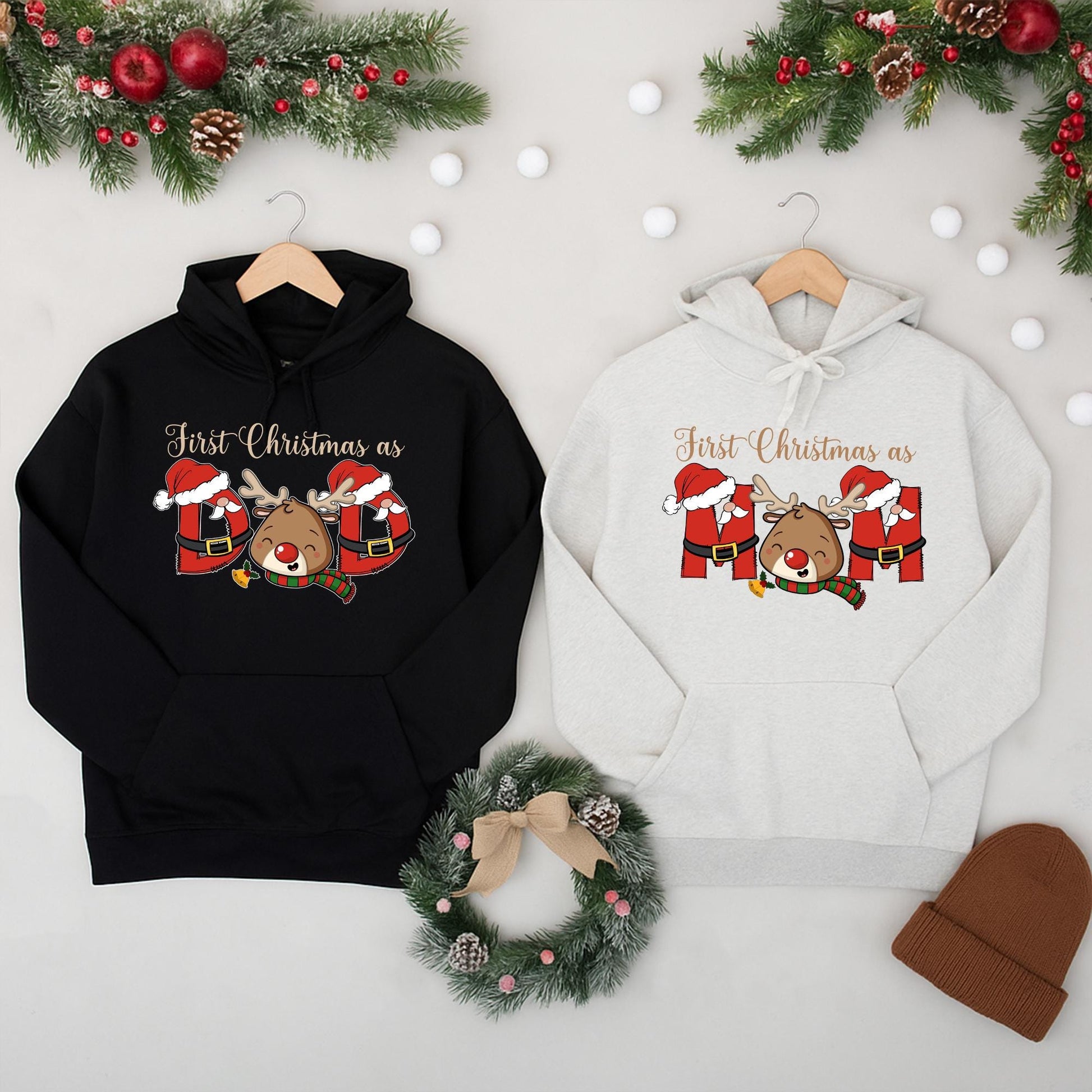 Matching Family 1st Christmas Shirts First Xmas as Mom Dad Baby Reindeer Santa Gifts Mommy and Me Party Outfit