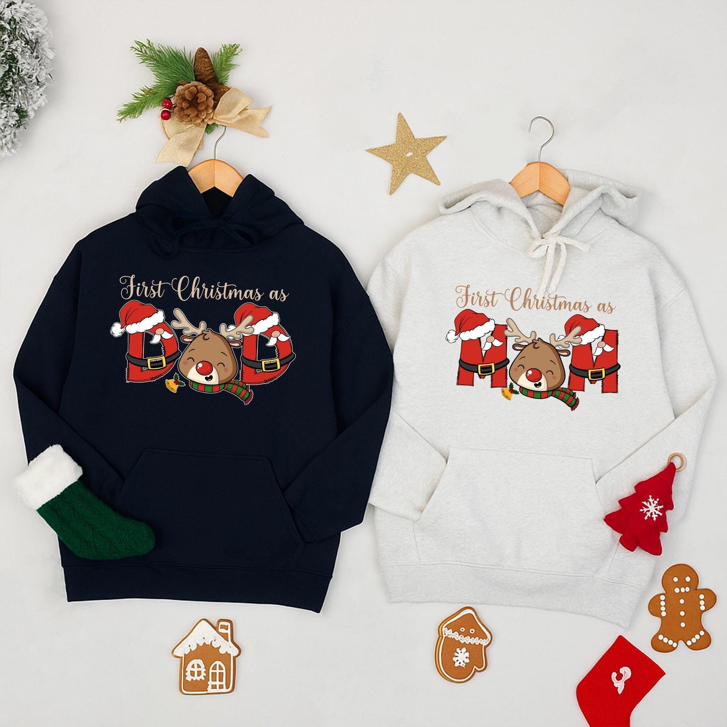 Matching Family 1st Christmas Shirts First Xmas as Mom Dad Baby Reindeer Santa Gifts Mommy and Me Party Outfit