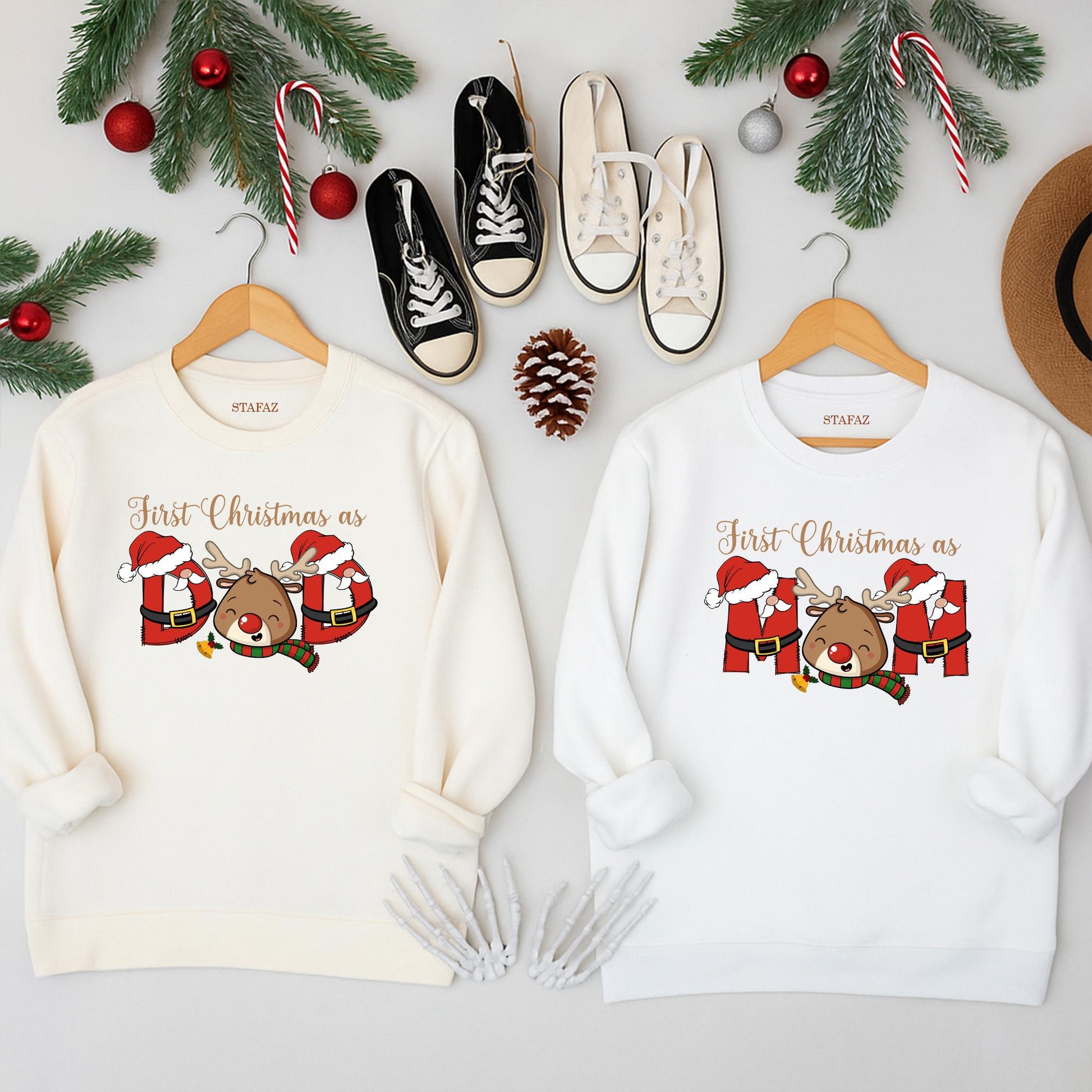 Matching Family 1st Christmas Shirts First Xmas as Mom Dad Baby Reindeer Santa Gifts Mommy and Me Party Outfit