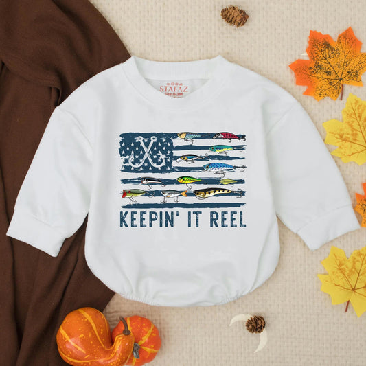 Reel Blessed Baby Romper, Christian Fishing Flag Design, Cute Infant Outfit, Fish Hook Cross, Shower Gift, God Bless Romper, Baptism Outfit, 138 Chars