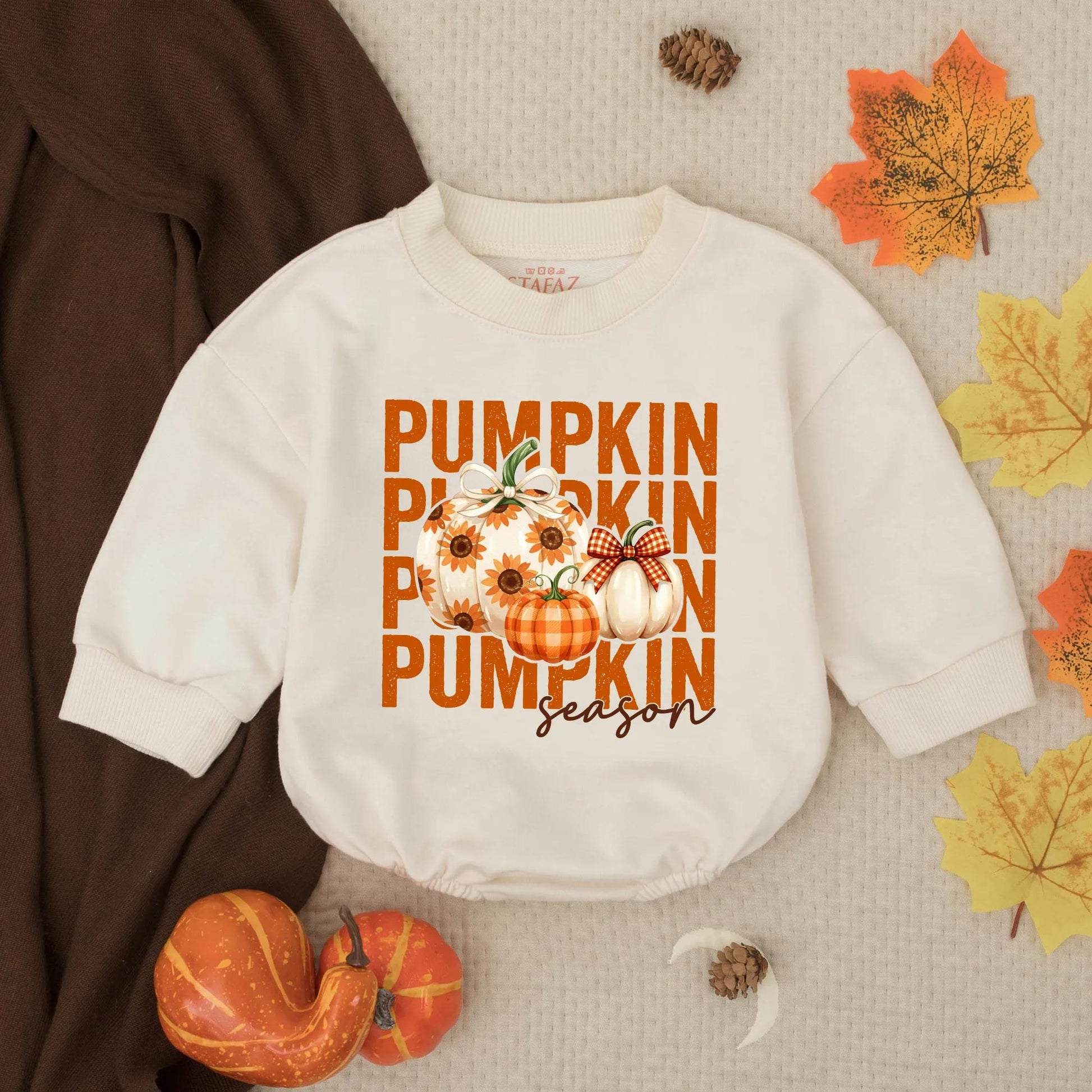 Pumpkin Season Baby Girl Romper Fall Outfit, Thanksgiving Infant Clothes with Sunflowers and Plaid Pumpkins, Cute Autumn Toddler Clothes, Gift Idea 136