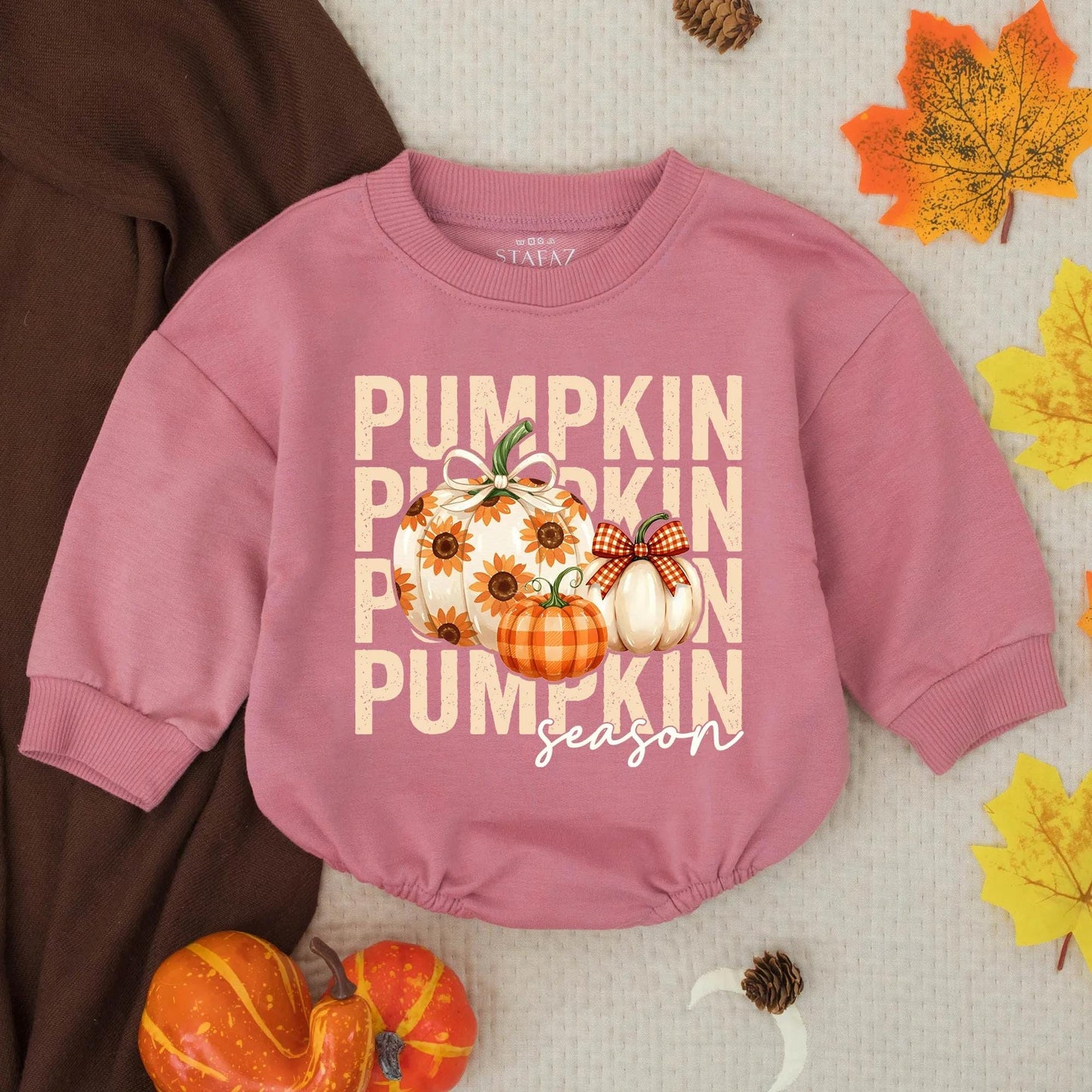 Pumpkin Season Baby Girl Romper Fall Outfit, Thanksgiving Infant Clothes with Sunflowers and Plaid Pumpkins, Cute Autumn Toddler Clothes, Gift Idea 136