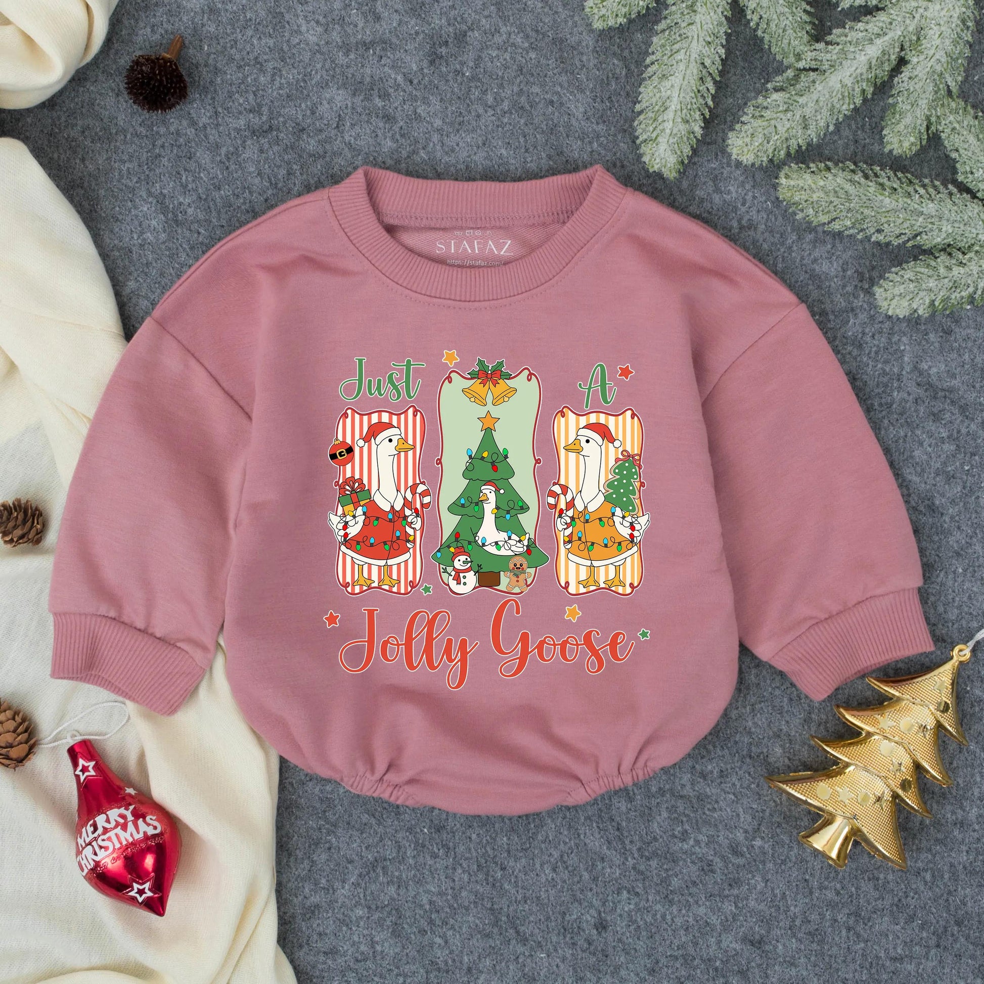 Jolly Goose Christmas Romper: Festive Holiday Outfit for Baby, First Christmas, Cute Infant Toddler Clothes, Baby Shower Gift, Preppy Cartoon Geese