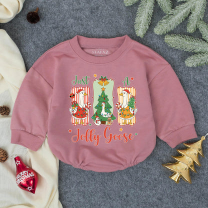 Jolly Goose Christmas Romper: Festive Holiday Outfit for Baby, First Christmas, Cute Infant Toddler Clothes, Baby Shower Gift, Preppy Cartoon Geese