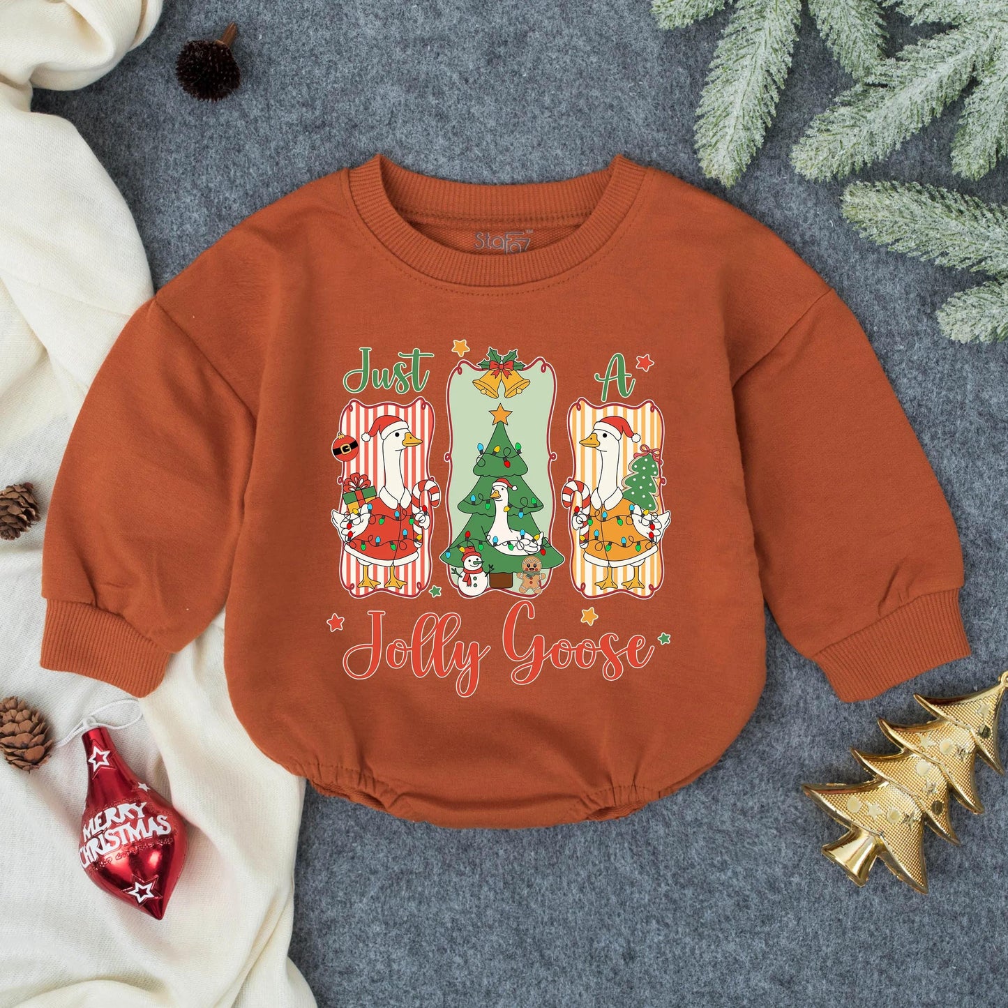 Jolly Goose Christmas Romper: Festive Holiday Outfit for Baby, First Christmas, Cute Infant Toddler Clothes, Baby Shower Gift, Preppy Cartoon Geese