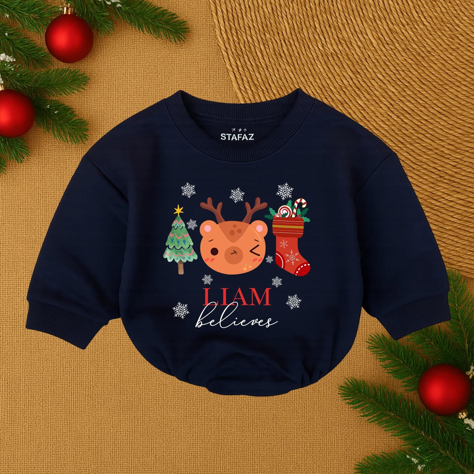 Custom Baby's 1st Christmas Romper Name Outfit, Santa Bubble Xmas Bodysuit, Toddler Girl or Boy Holiday Clothes Gift