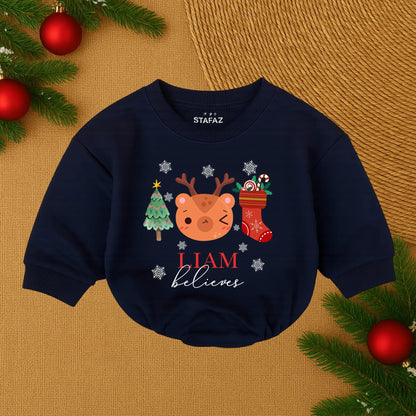 Custom Baby's 1st Christmas Romper Name Outfit, Santa Bubble Xmas Bodysuit, Toddler Girl or Boy Holiday Clothes Gift