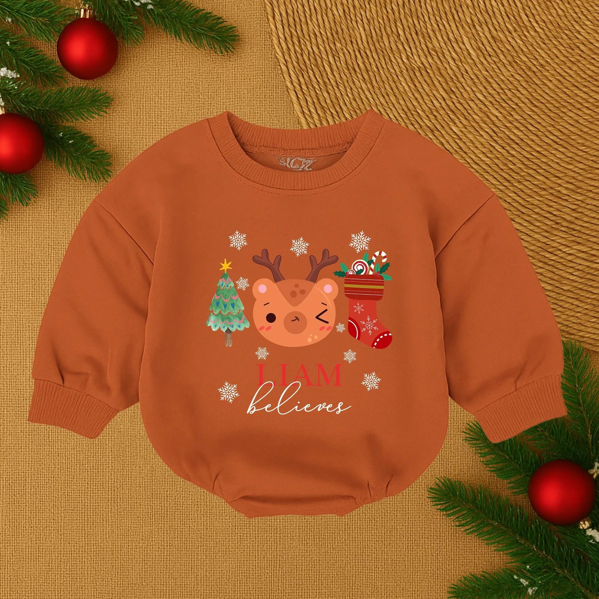 Custom Baby's 1st Christmas Romper Name Outfit, Santa Bubble Xmas Bodysuit, Toddler Girl or Boy Holiday Clothes Gift