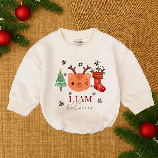 Custom Baby's 1st Christmas Romper Name Outfit, Santa Bubble Xmas Bodysuit, Toddler Girl or Boy Holiday Clothes Gift