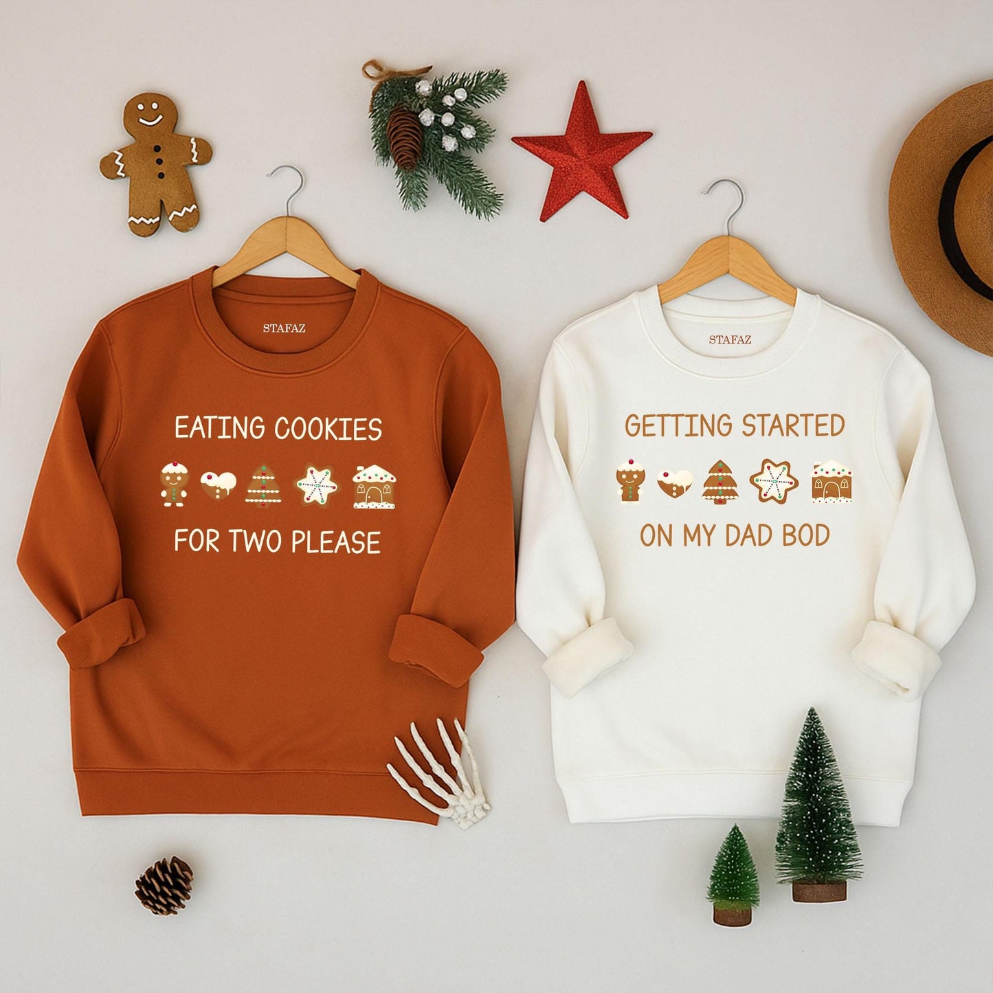 Eating Cookies For Two Christmas Sweatshirt - Funny Pregnant Mom Dad Gift, Expectant Couple Holiday Shirt, Cute Xmas Outfit